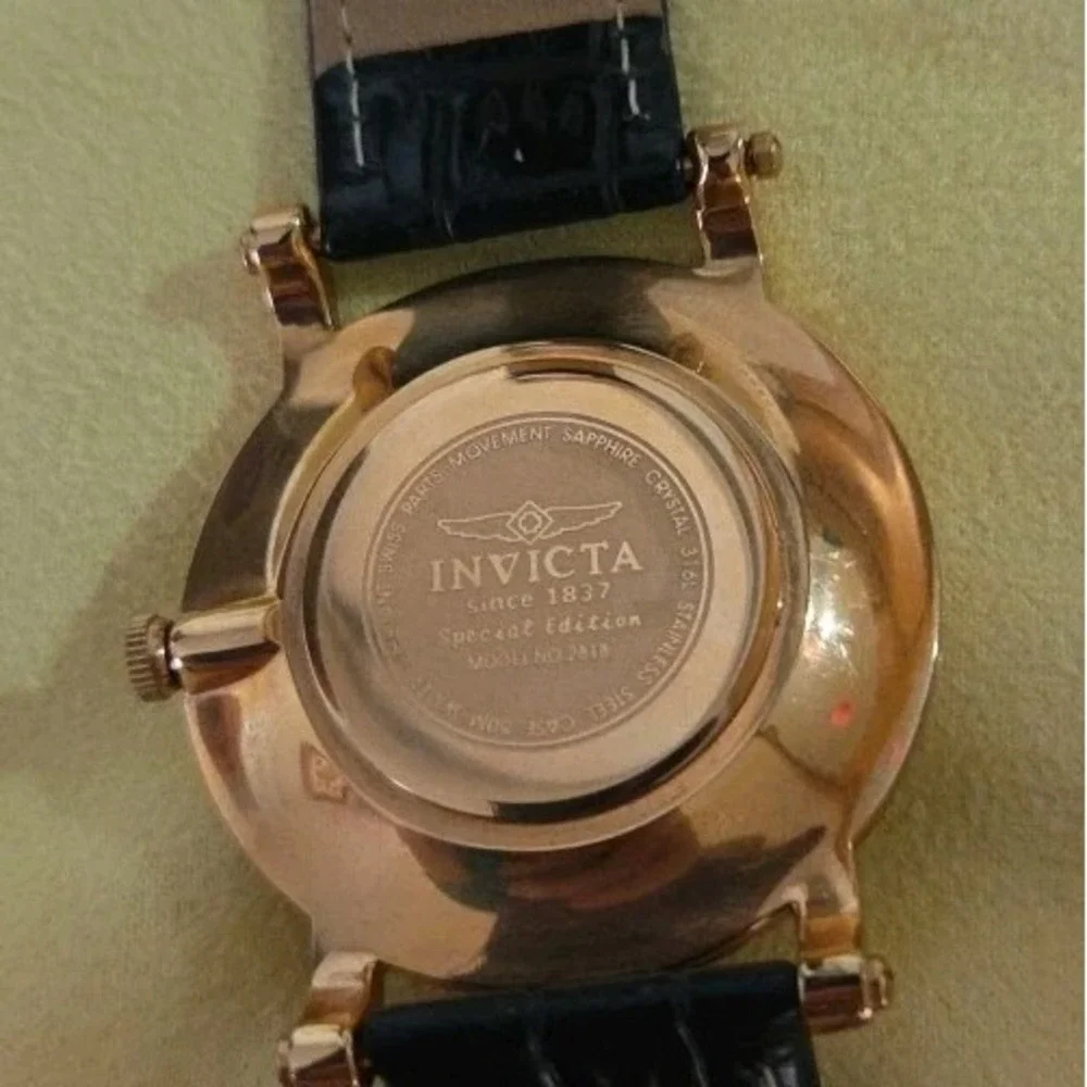 Men's Invicta Special Edition 2818 Gold Tone Watch Sub Dial New Battery Leather